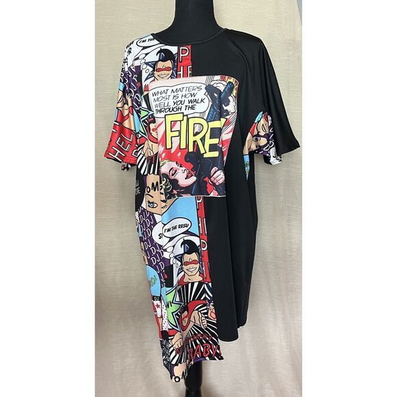 Comic Book Print T‎ Shirt Dress Graphic Novelty Asymmetric Hem Size M - Picture 1 of 7